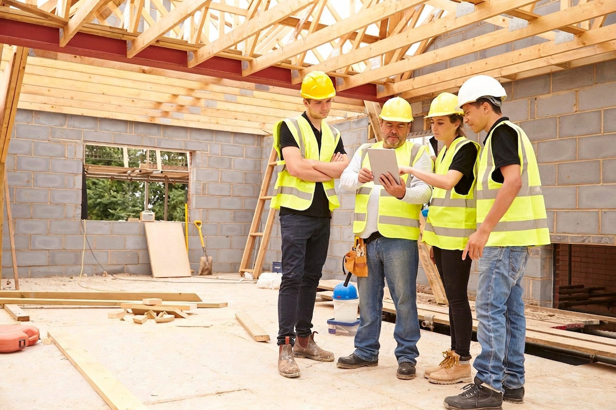 Professional contracting team on construction site